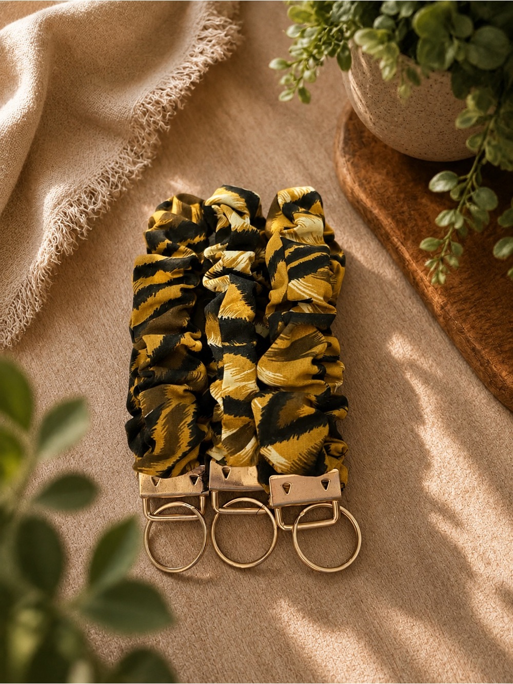 Scrunchie Keychain Wristlet - Tiger stripe Pattern